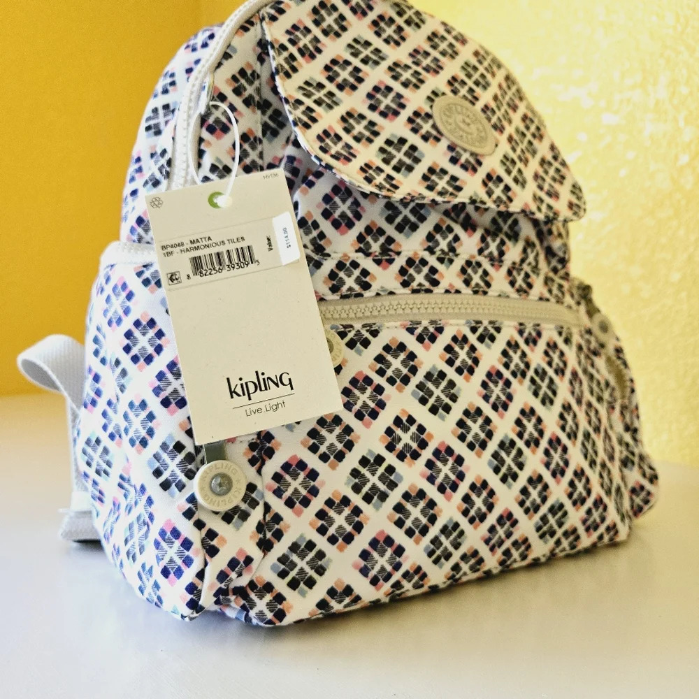 Kipling Matta Small Backpack BP4048 Matta Harmonious Tiles Nylon Travel Bag - Picture 5 of 14